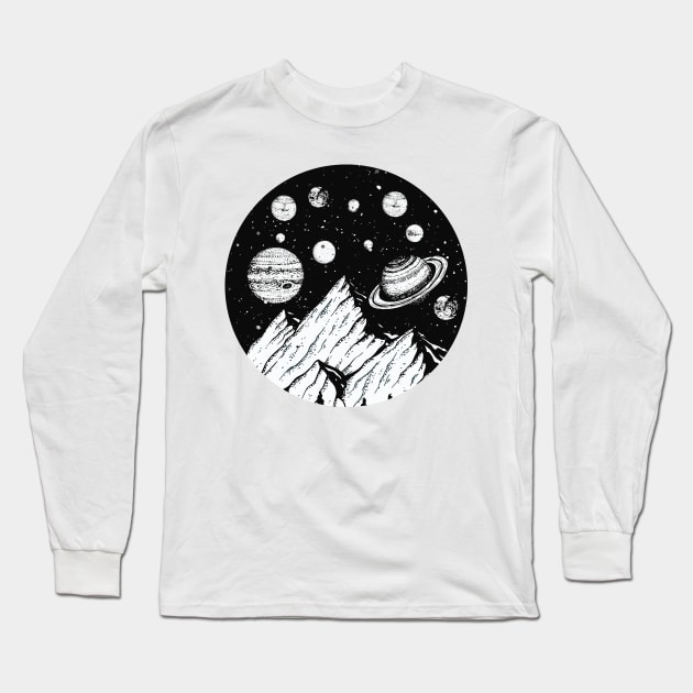 Solar System Planets Mountain Hiking Camping Universe Space Long Sleeve T-Shirt by mrsmitful01